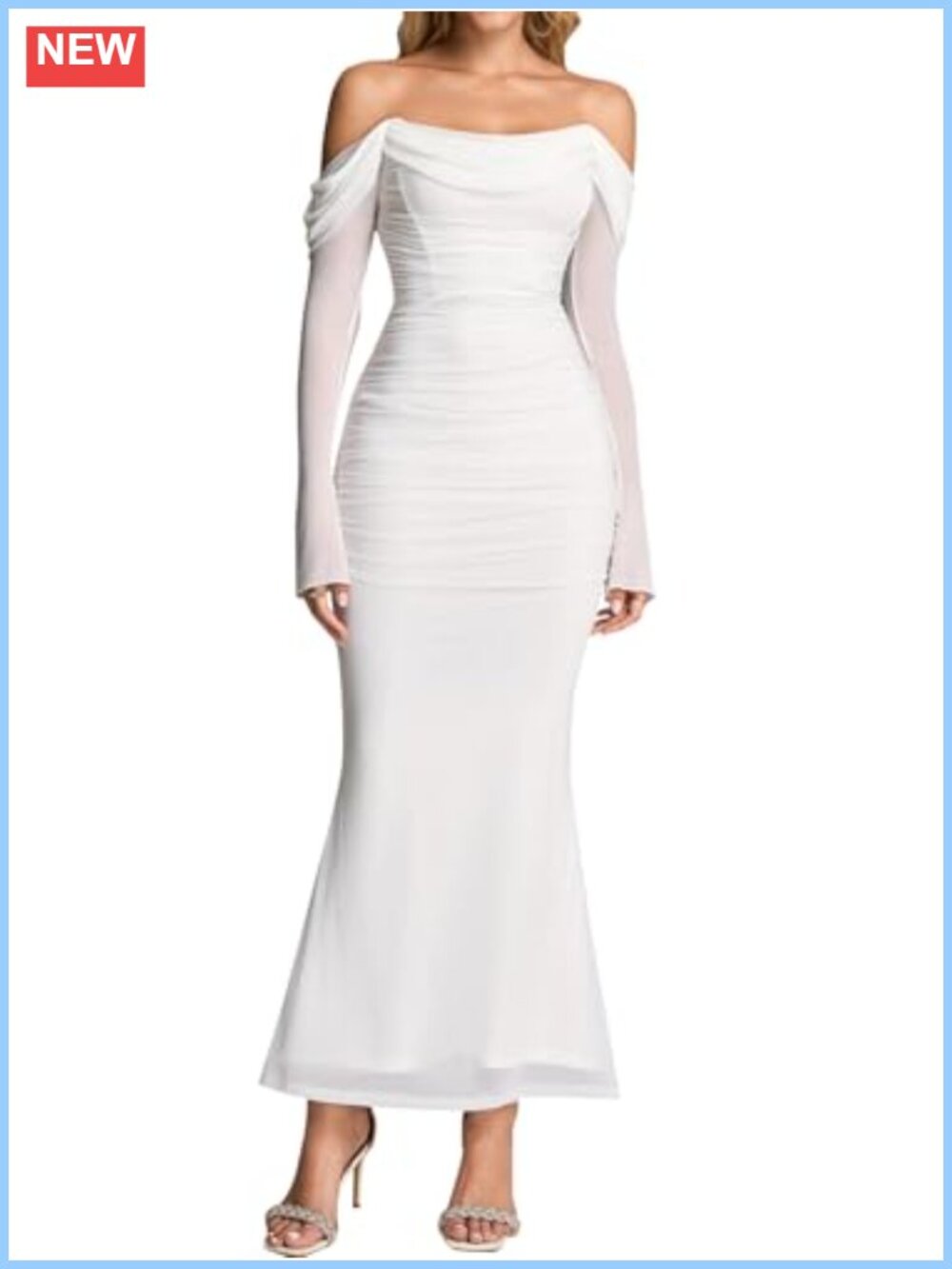 Off Shoulder Corset Maxi Dress Long Sleeve Mesh Formal Wedding Guest